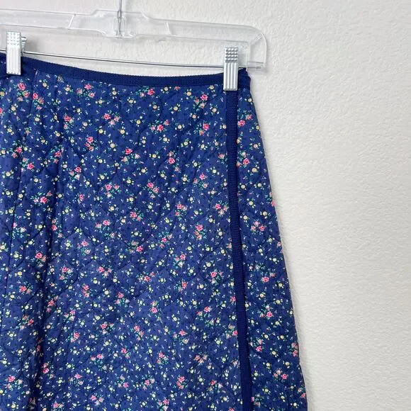 [Vintage] 70s Meadowbank Blue Floral Print Quilted Wrap Skirt A-Line Sz Small S - Picture 6 of 9